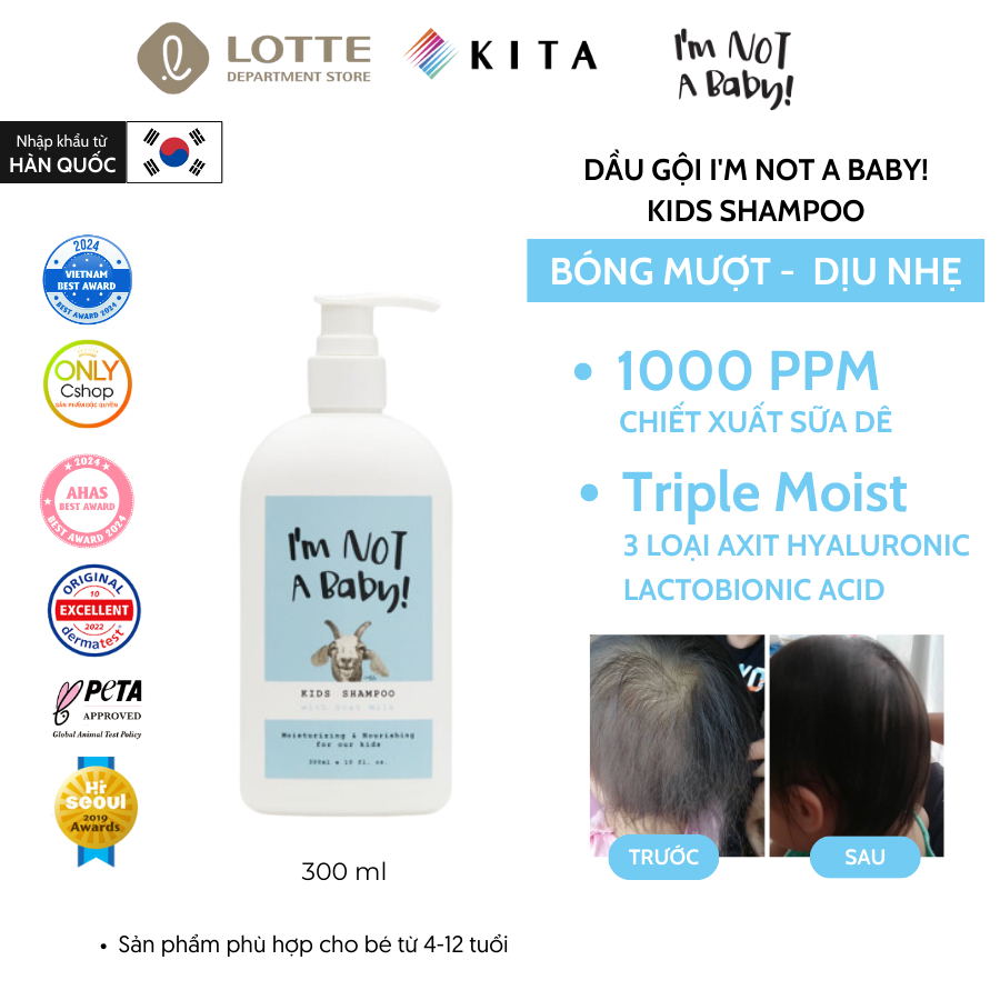 Dầu gội cho bé I'm Not A Baby Kids Shampoo Goat Milk chiết xuất sữa dê, giúp tóc bồng bềnh