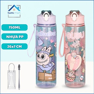 Bình Nhựa Labubu 750ml Có Ống Hút, Bình Uống Nước Cho Bé Hoạt Hình SANRIO Dễ Thương