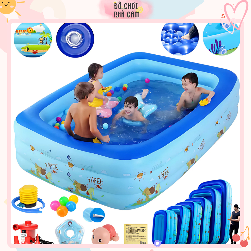 Bể Bơi Cho Bé, Bể Bơi Gia Đình 3 Tầng 2m1, 1m8, 1m5, 1m3 Kèm Miếng Vá