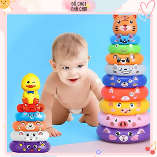  Tháp Xếp Chồng 9 Tầng Hình Các Con Vật Đáng Yêu Kèm Sticker Cho Bé 