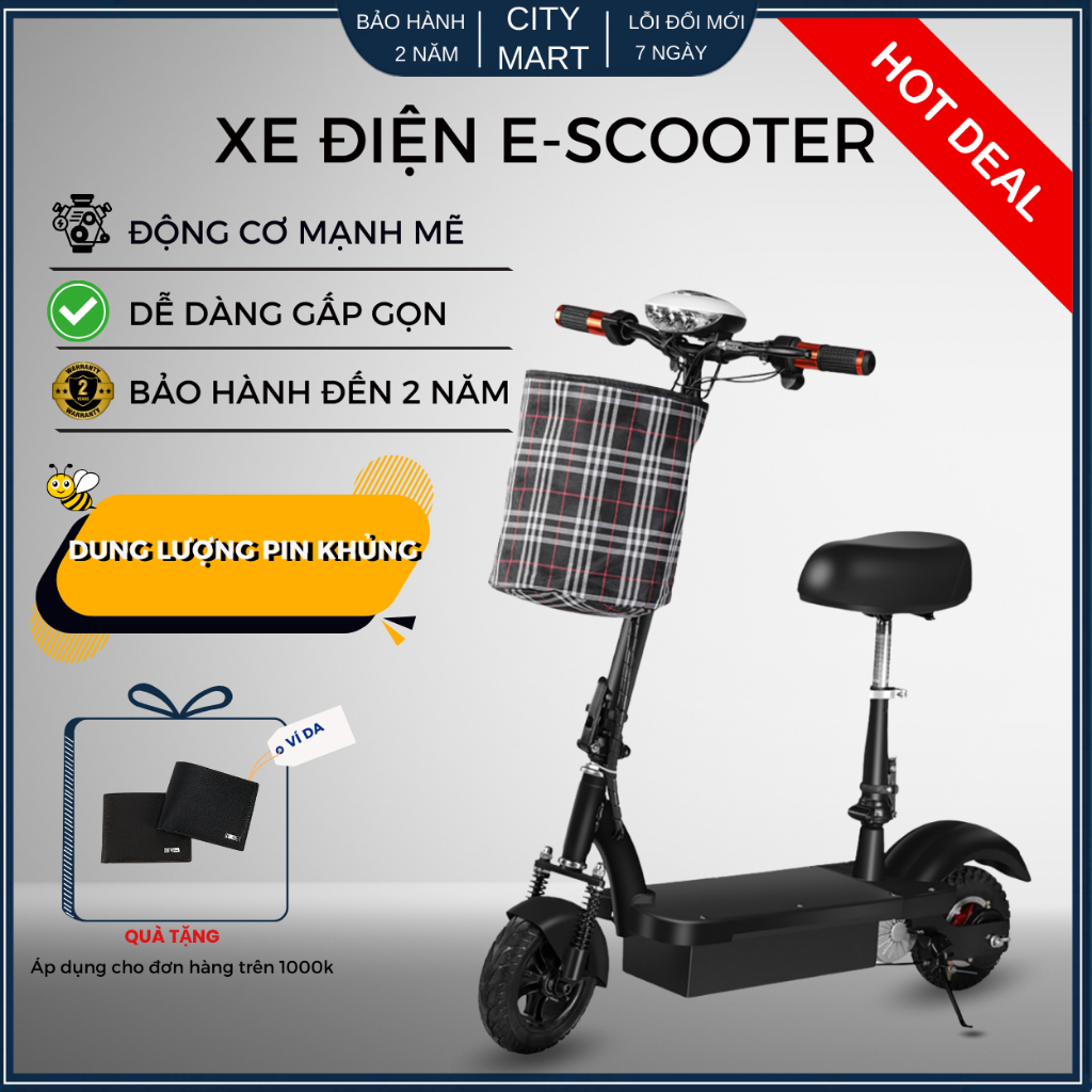 Xe điện mini E-Scooter cao cấp, Xe điện mini gấp gọn, bánh 8 inch, động cơ mạnh,dung lượng pin lớn