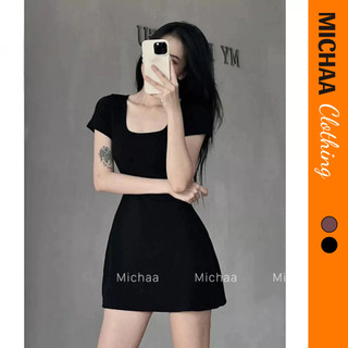 [XẢ HÀNG] Đầm Váy Body CỔ VUÔNG XÒE Nữ Kiểu Tay Ngắn Dáng Ôm BodyTôn Dáng Đẹp MICHAA DB17