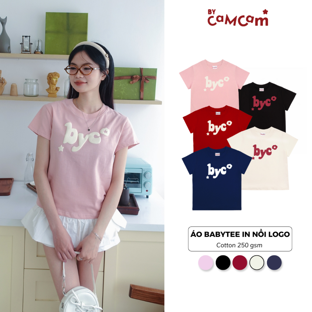 Áo Babytee MINI STAR 𝑩𝒚𝒄𝒂𝒎𝒄𝒂𝒎 Form Basic 100% Cotton In Nổi Logo Byc Cho Nữ [To Youth Collection] ABN009 | BigBuy360 - bigbuy360.vn