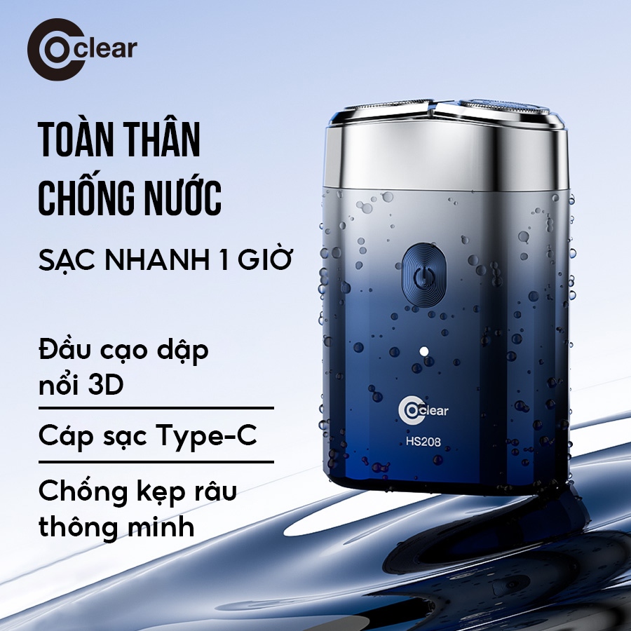 Máy cạo râu điện coclear HS208, Lưới dao kép 3D, sạc qua type-C, cạo ướt hay khô đều được, bảo hành 