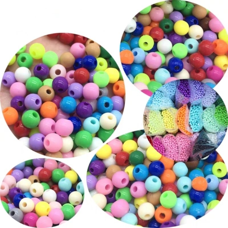 8mm Hạt nhựa tròn có lỗ gói 500g hạt cườm nhiều màu diy trang trí handmade