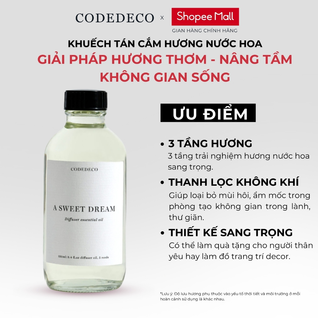 Tinh dầu khuếch tán CODEDECO A Sweet Dream 120ml, 240ml