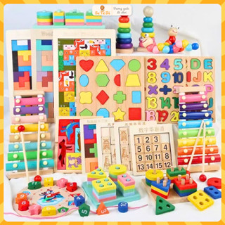 Combo 10 món đồ chơi thông minh xếp gỗ cho bé,  đồ chơi gỗ an toàn cho bé phát triển trí tuệ