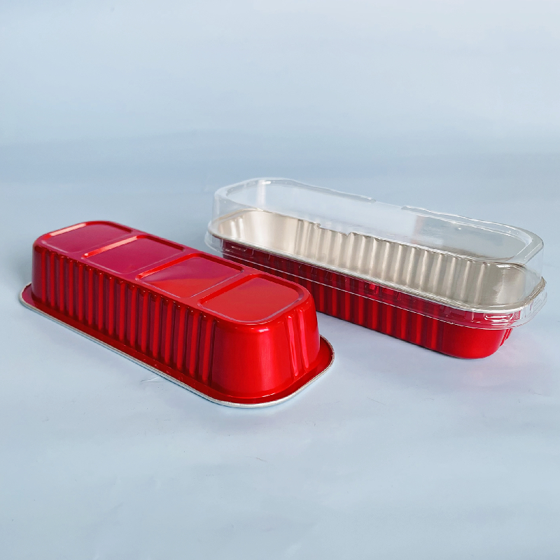 100 Cup Nhôm Dài Đế Màu Nắp Trong, Cup Thiếc Chữ Nhật Nướng Trực Tiếp (M200)