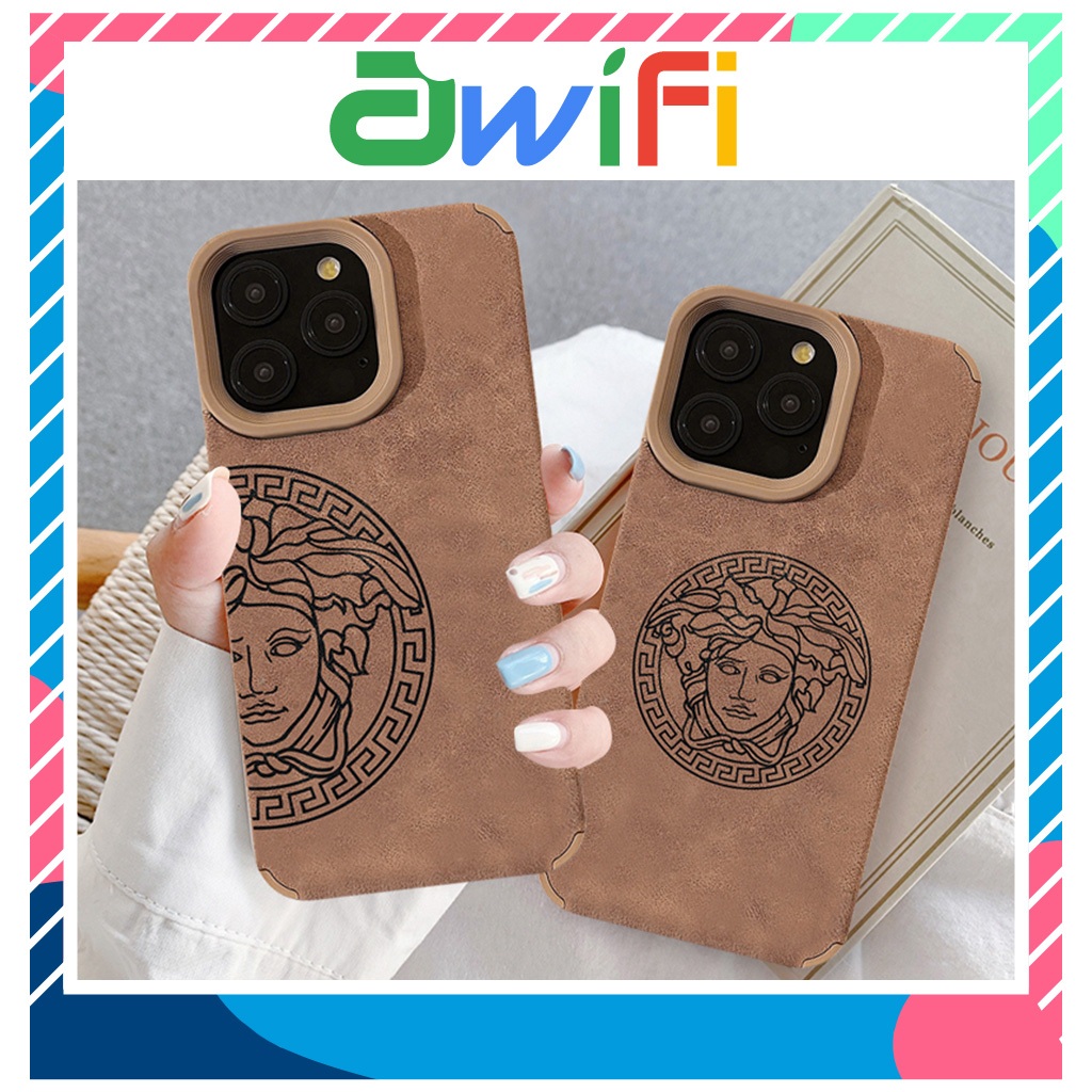 Ốp Lưng Iphone TPU Da Nâu Chống Sốc medusa 7/8/plus/x/xs/11/12/13/14/15/16/pro/max/plus/promax- Awif