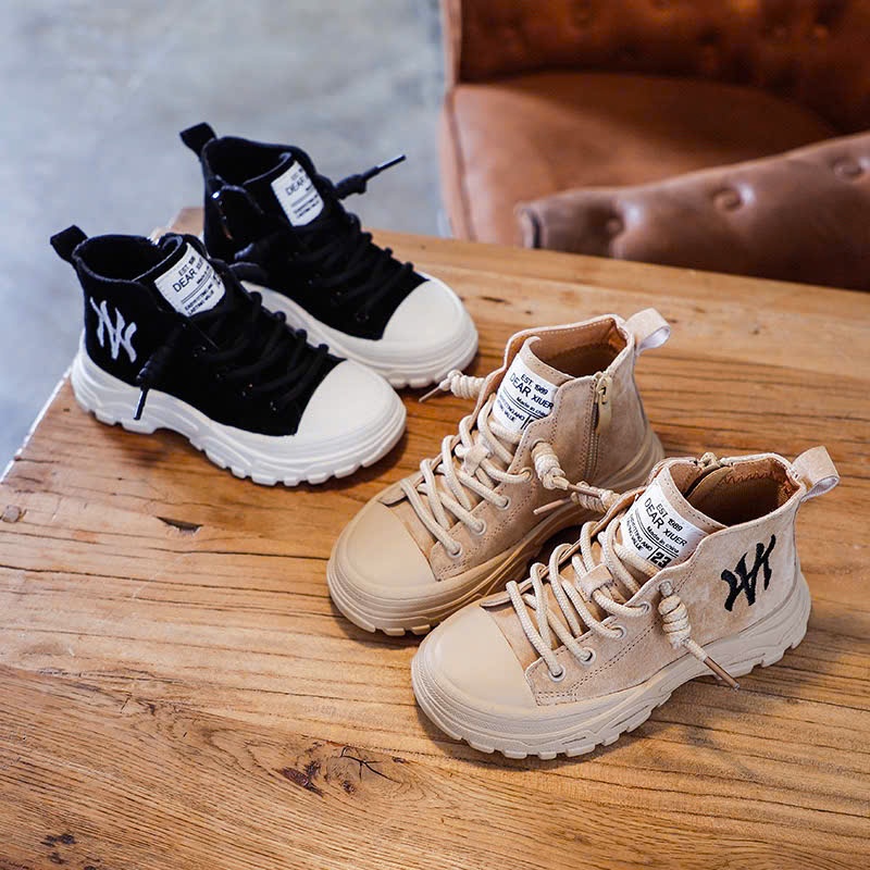 Giày Boot Cổ Cao Da Lộn Đế Cao Cho Bé Gái Bé Trai, Giày Boot Cao Cổ Da Lộn Đế Độn 5CM Cho Bé HANNAH 