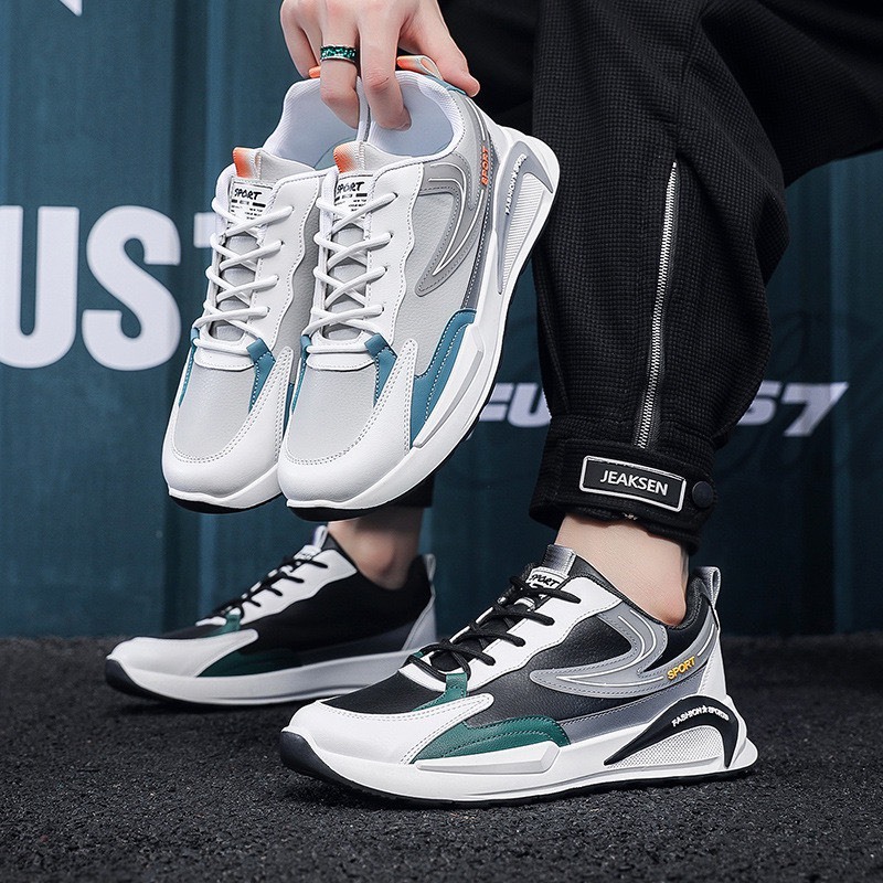 [XẢ KHO ] Giày Thể Thao Nam 3AT-0016 Da PU Phối Màu Đẹp Mắt Kiểu Dáng Thời Trang - Đen Và Xám Shoes 