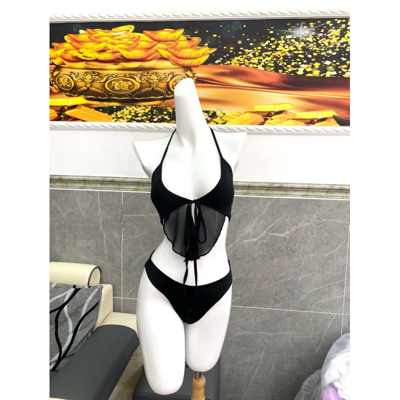 bikini cherry set 2 mảnh áo phối ren cột dây huyền bí | BigBuy360 - bigbuy360.vn