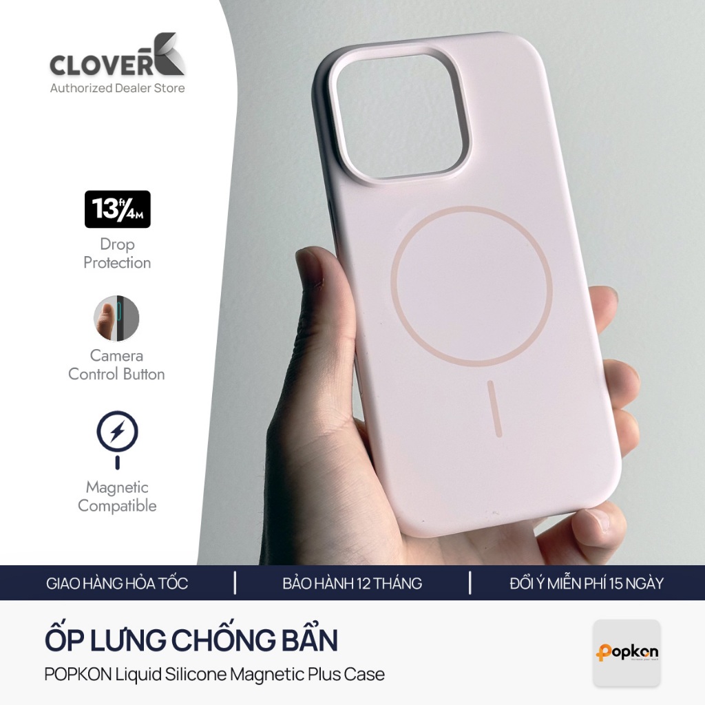 Ốp Silicon Popkon Velin Chống bẩn - Sạc từ tính - Cho iPhone 13 đến 17 - CloverB
