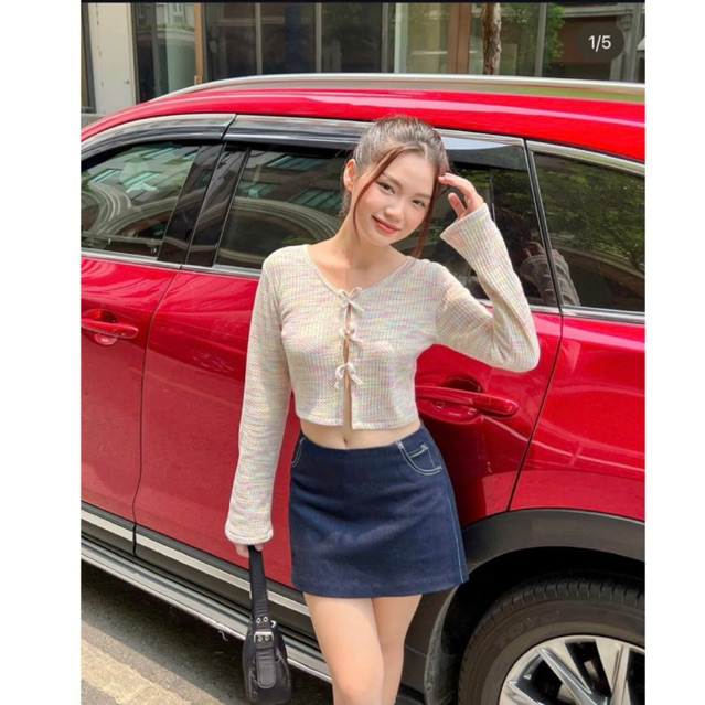 MÌ - ÁO LEN CROPTOP GẮN NƠ LOANG MÀU PASTEL - RAINBOW TOP @mifworkshop