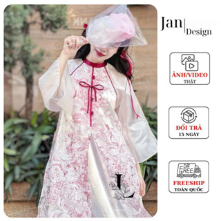 Áo dài cách tân nữ , áo dài thiết kế 4 tà Xẻ Tà Trước Lớp Ngoài Voan In Phối Tay Tơ Oranga - Store Jan H09