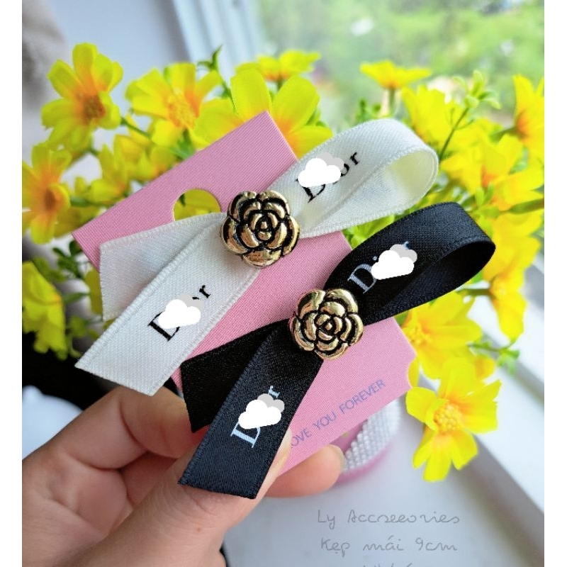 Kẹp tóc (cột) nơ lụa mờ đính hoa