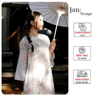  Áo dài cách tân nữ áo dài 4 tà thiết kế thêu hoa nổi phối quần lụa tây thi mềm mại đi chụp ảnh- Store Jan 