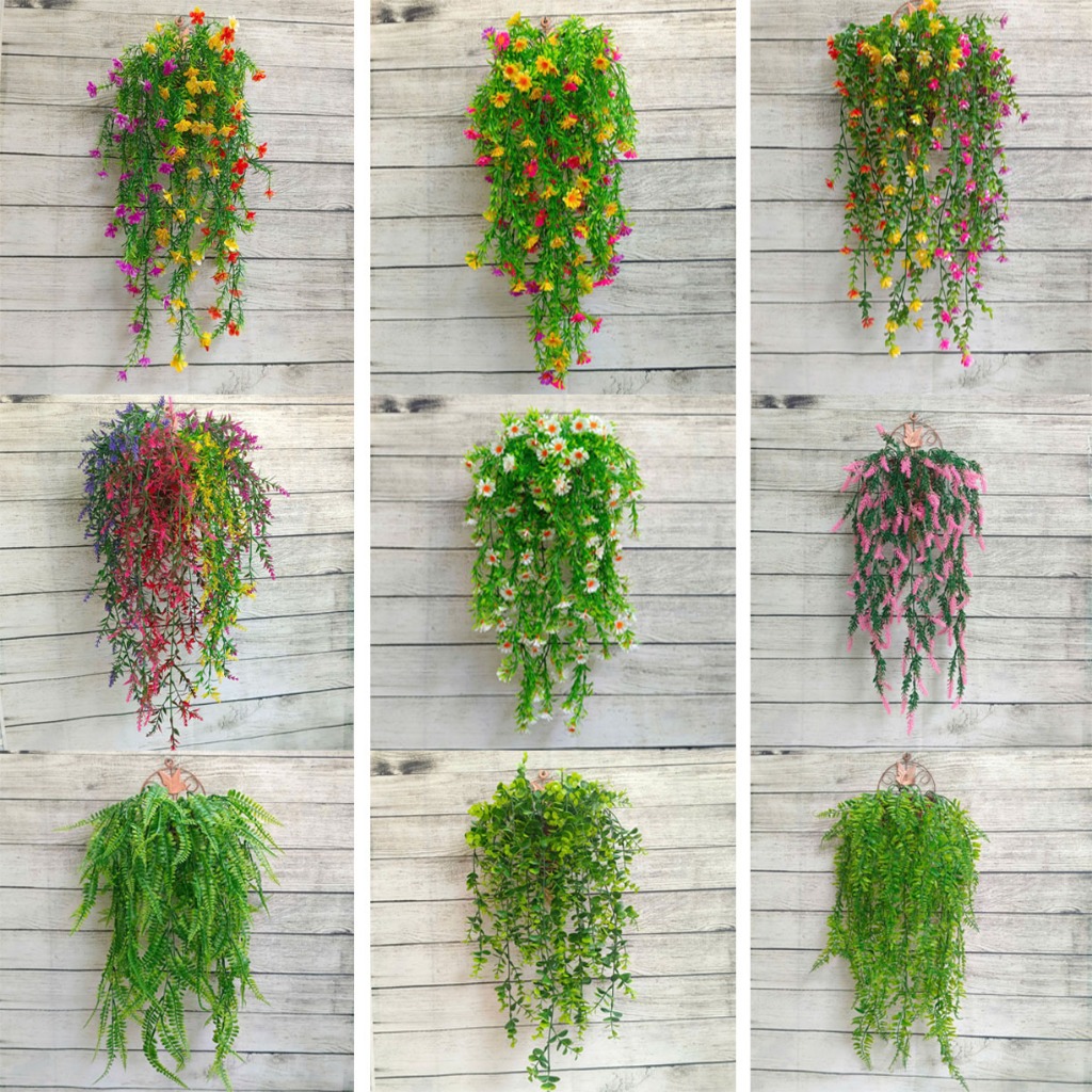 Giỏ hoa treo tường cắm sẵn nhiều mẫu dễ thương VI168( giỏ thép, dài 65cm), hoa giả trang trí