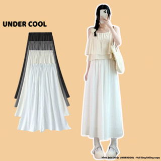 Quần ống rộng nữ UNDERCOOL dài lửng giả váy cạp cao lưng chun co giãn chất đũi vân mây thoáng mát QD25