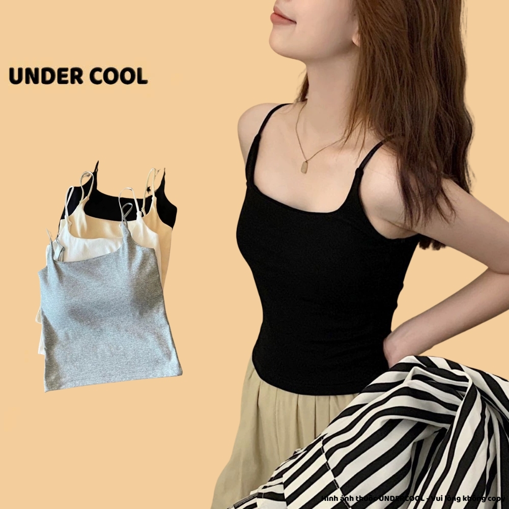 Áo cotton 2 dây nhỏ UNDERCOOL dáng dài sẵn mút đệm ngực co giãn thoáng mát ôm body sexy A2D33