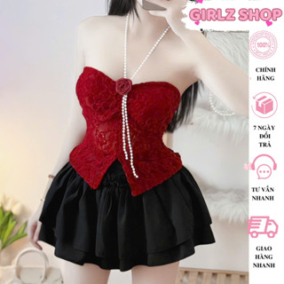 Áo Cúp Ngực ( có mút) Chất Ren Hoa Nữ Tính Sexy GirlZ Shop, Áo Ống Nữ Xẻ Tà Đính Hoa Kèm Dây Ngọc Mặc 2 Kiểu Sang Trọng