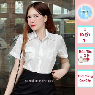 Áo Sơ Mi Nữ Trắng NAHAKUS Sơ Mi Trắng Nữ Công Sở Tay Ngắn Thiết Kế Có Túi Trẻ Trung - SM02