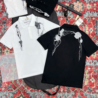 Áo polo nam nữ cotton gai thêu hoạ tiết dây hoa lá hai vai sang trọng boy phố PL175P