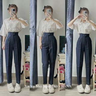 Quần tây nữ đi học CÚC LÊCH - CÚC GIỮA lưng cao dáng quần baggy vải nữ học sinh cấp 2 3 dày co giãn nhẹ đi học làm công