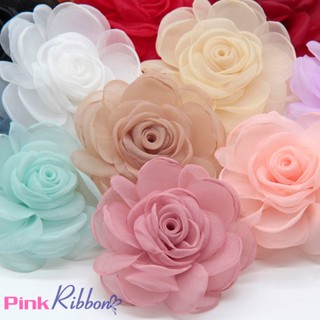 Hoa hồng voan Mỹ nhiều lớp 7.5cm làm hoa cài áo, hoa vải trang trí may mặc, phụ kiện tóc, phụ liệu may mặc