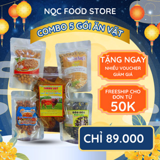  Combo 5 Món Đồ Ăn Vặt Siêu Ngon 1 Khô Bò + 1 Đậu Phộng Cháy Tỏi +1 Đậu Phộng Da Cá+ 1 Đậu Đen Xanh Lòng+ 1 Đậu Nành 