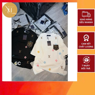 Áo Thun Nữ LV Cổ Tròn Thêu Họa Tiết Phối Túi Da.Áo Phông Chất Cotton Mềm Mại Dày Dặn Thoáng Mát Phong Cách Girl Phố