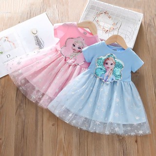 Váy bé gái Elsa, đầm công chúa lưới voan disney thun cotton thoáng mát cho bé Đầm cộc tay mùa hè váy trẻ em biến hình