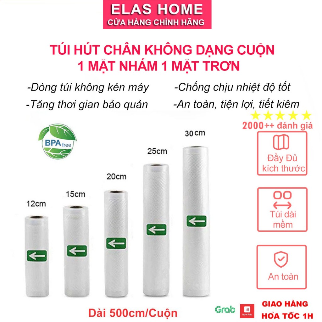 Túi hút chân không 1 mặt nhám 1 mặt trơn dạng cuộn, túi hút chân không thực phẩm, túi pa hút chân không .{500cm/cuộn}