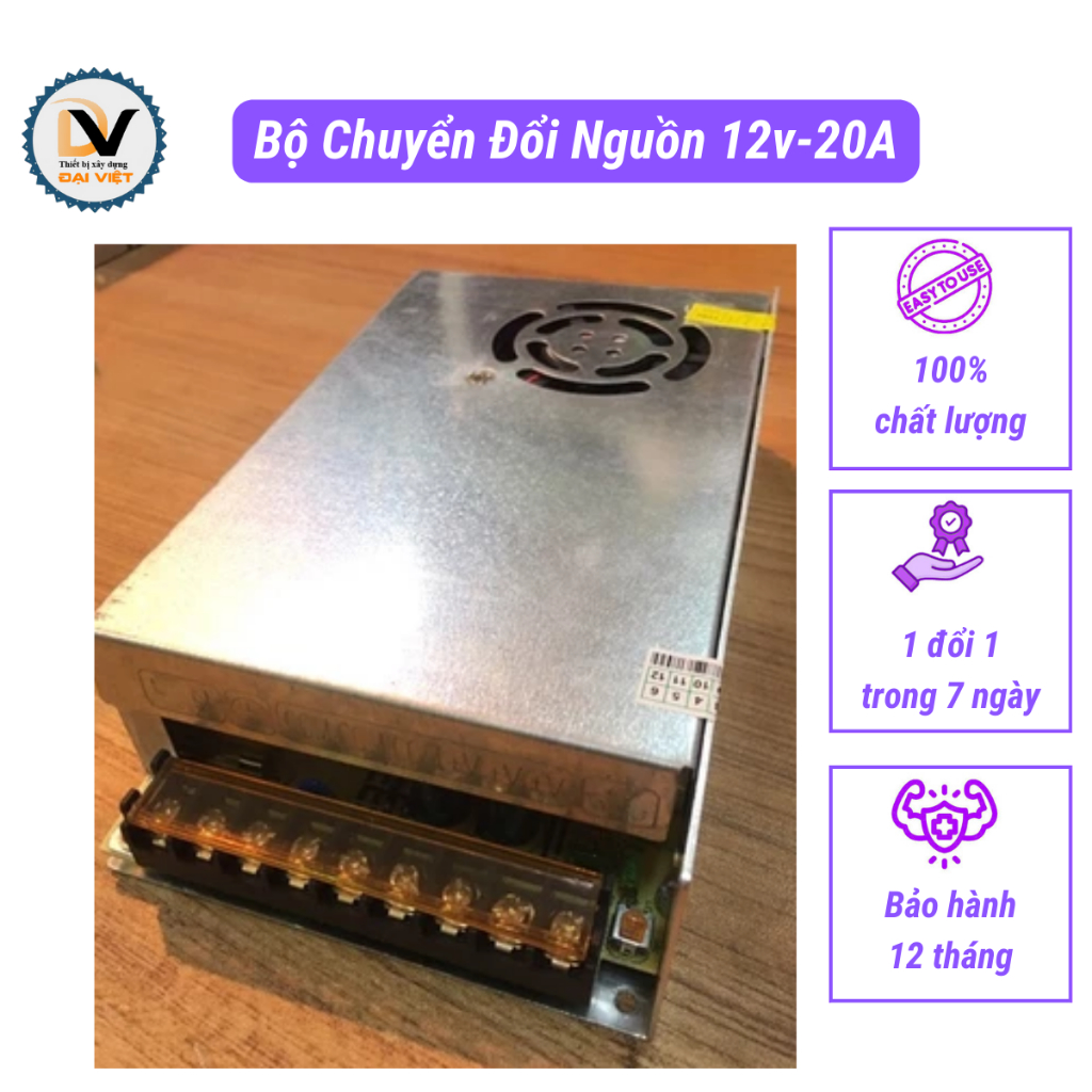 Bộ chuyển đổi nguồn 12V+Cường độ dòng điện: 5A ->20A