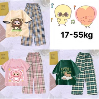 (17-55kg) Combo 3 bộ đồ áo cộc hình in Baby Three siêu hot phối quần thun kẻ sọc cho bé gái