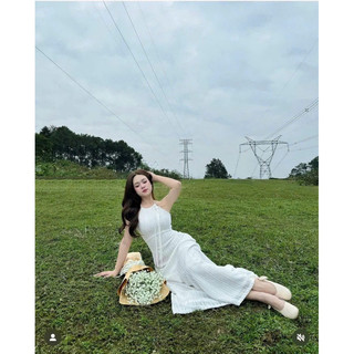 Đầm Maxi 2 dây hoa thắt eo