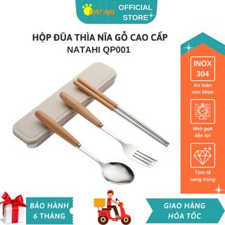  Hộp dụng cụ ăn văn phòng cao cấp NATAHI QP001 Inox chống gỉ cán gỗ sang trọng 