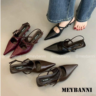 Giày Cao Gót Mũi Nhọn MEYBANNI Đế 5cm Quai Dây Chéo Cách Điệu - D328