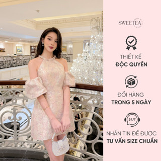 Váy hồng gấm chữ A cổ yếm tiểu thư Orchid Dress - SWEETEA