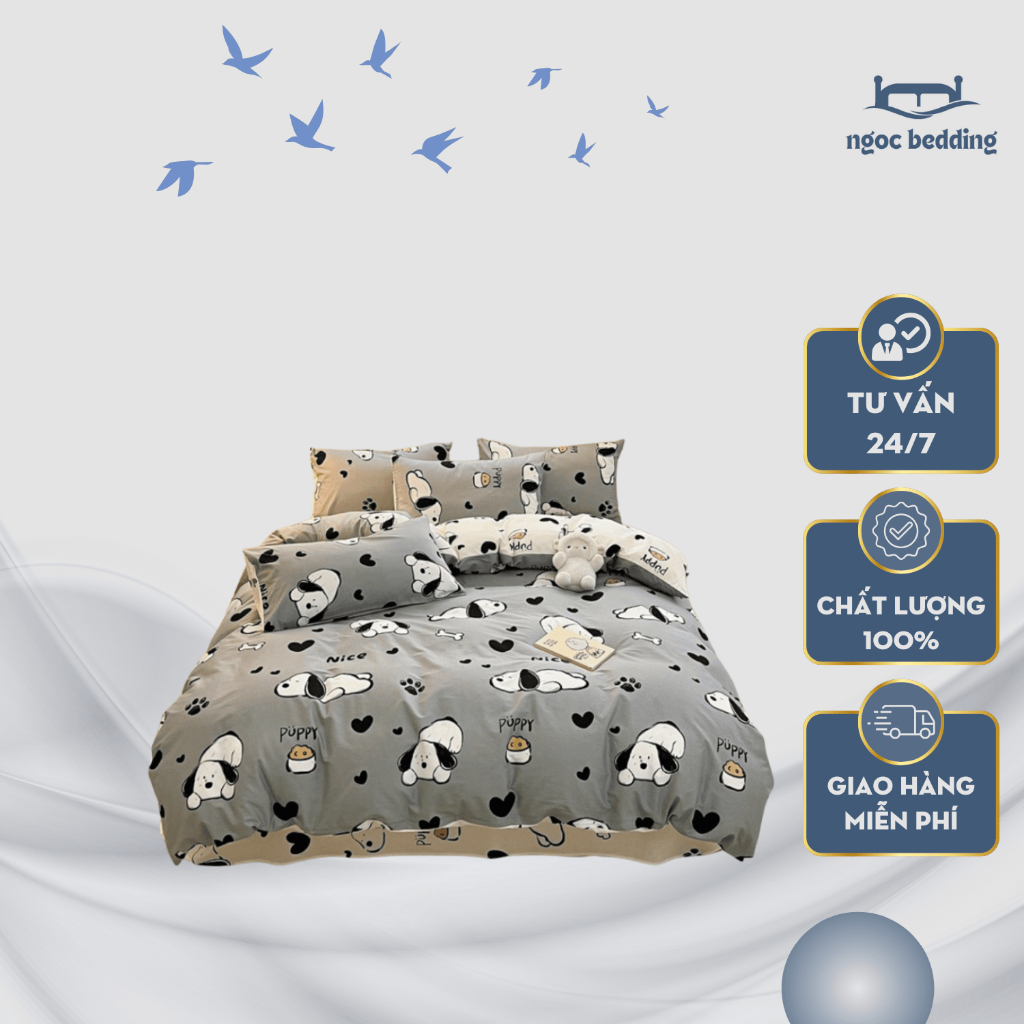 Ga giường 4 món cotton poly, drap nệm mềm mại, thoải mái 1m6x2m,1m8x2m,2m2x2m