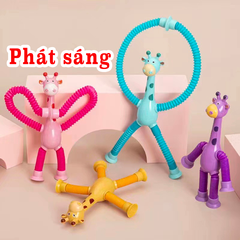 Đồ chơi Lò xo hươu cao cổ có ống hút dính . hươu lò xo kéo dãn đèn sáng đồ chơi cho bé trai bé gái