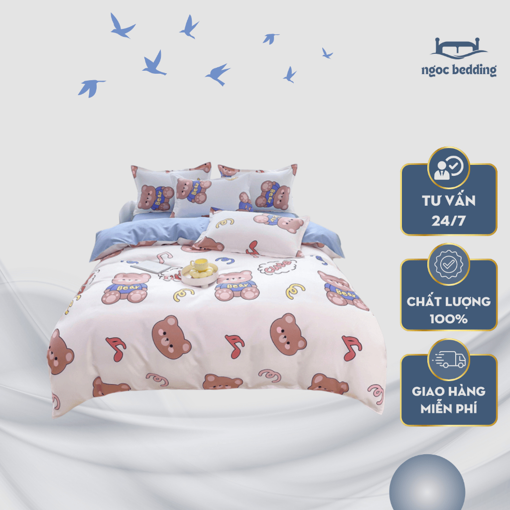Bộ 5 món chăn ga gối cotton poly trần bông 1m6x2m 1m8x2m 2m2x2m