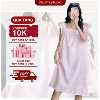 Đầm Ngủ Nữ Chiều Dài Trên Gối Cổ Vuông Tay Cánh Tiên Form Suông Rộng Chất Xốp Đũi Mềm Mịn Xinh FLURITY - PEONY DATBCV169