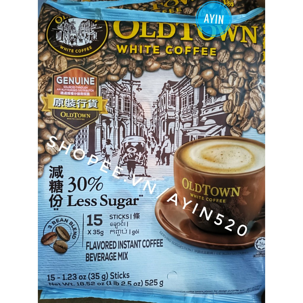 (HSD 05.2027) Cà Phê Trắng OldTown Less Sugar Malaysia Vị Ít Đường (15 Gói x 35G)