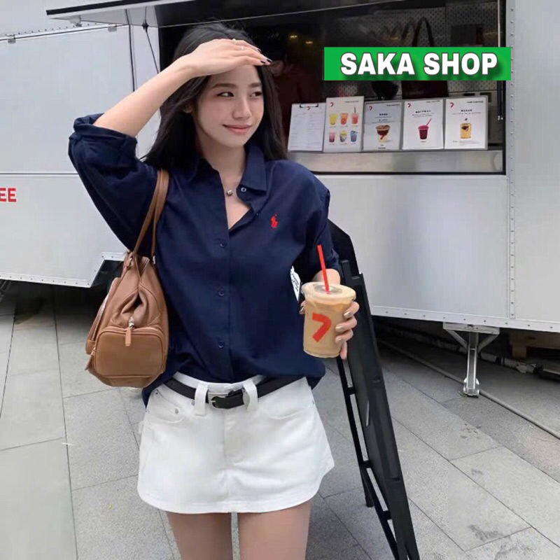 Áo sơ mi from rộng tay dài nữ thêu ngựa vải cotton lụa | BigBuy360 - bigbuy360.vn