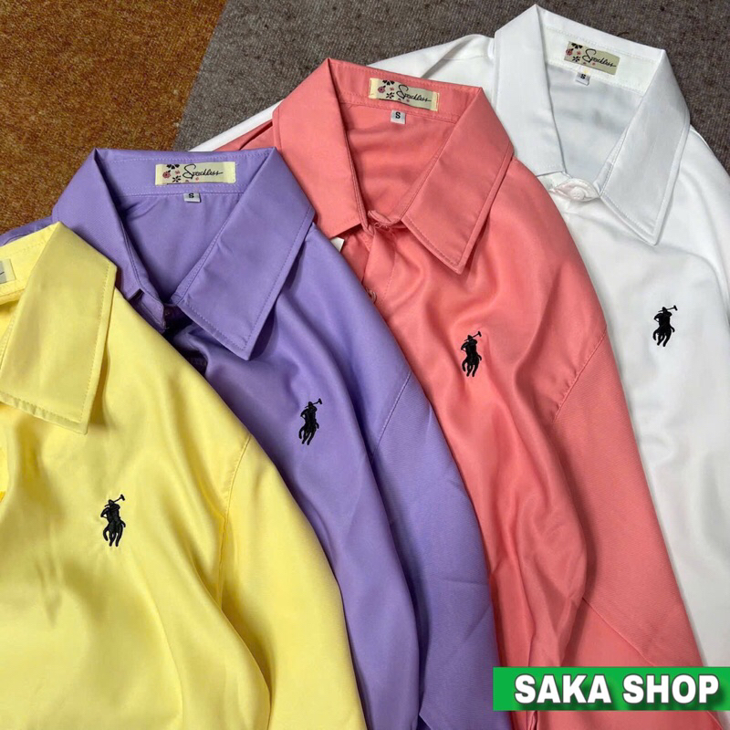 Áo sơ mi from rộng tay dài nữ thêu ngựa vải cotton lụa | BigBuy360 - bigbuy360.vn