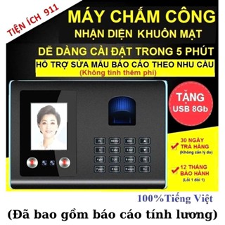  Máy Chấm Công Hỗ Trợ Khuôn Mặt và Vân Tay AF01  Hỗ trợ tính lương Fultime và Partime Tặng kèm USB 