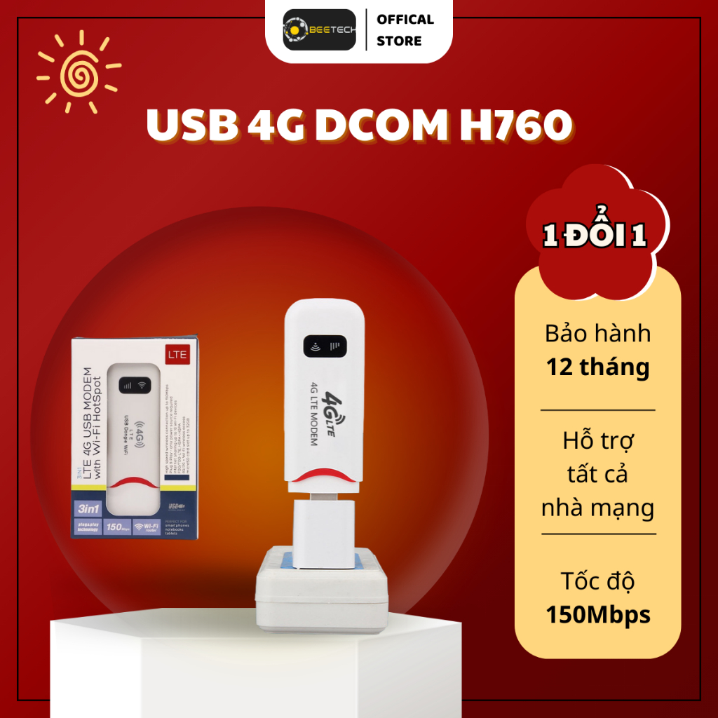 Wifi, Bộ Phát Wifi USB 4G Dcom H760 Thu Phát Wifi Tốc Độ Cao 150Mpbs Hỗ Trợ Tất Cả Nhà Mạng -BeeTech