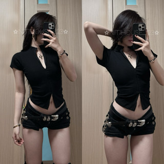 [NEW] Áo dây kéo trơn cổ trụ ôm body tay ngắn