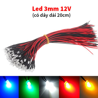 Set 10 bóng đèn led 3mm 12v có dây dài 20cm siêu sáng màu trắng, vàng, xanh, đỏ, flash nhiều màu